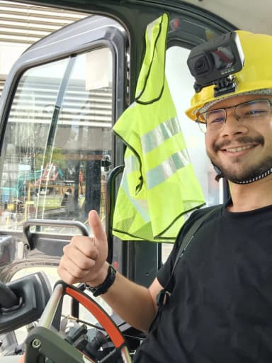 Jash Mota with excavator